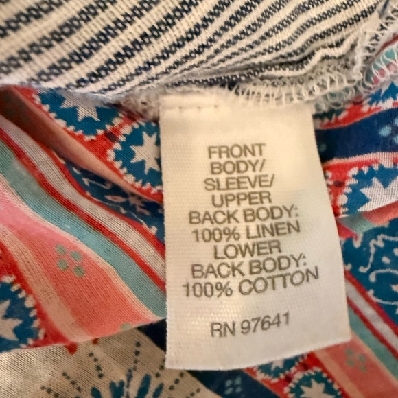 EUC J JILL 100% Cotton & Linen Floral And Blue Striped Short Sleeve Blouse - Picture 5 of 5